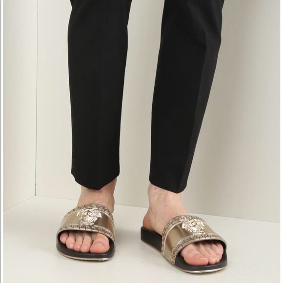 Versace Gold and Black Men's Sandals - Picture 1 of 7